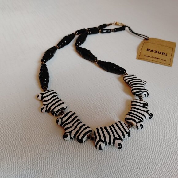 KAZURI Zebra Necklace Handmade in Kenya - Picture 2 of 5